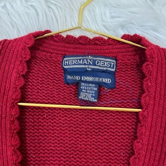 Vintage Herman Geist floral embroidered scalloped trim cardigan sweater - Picture 6 of 7